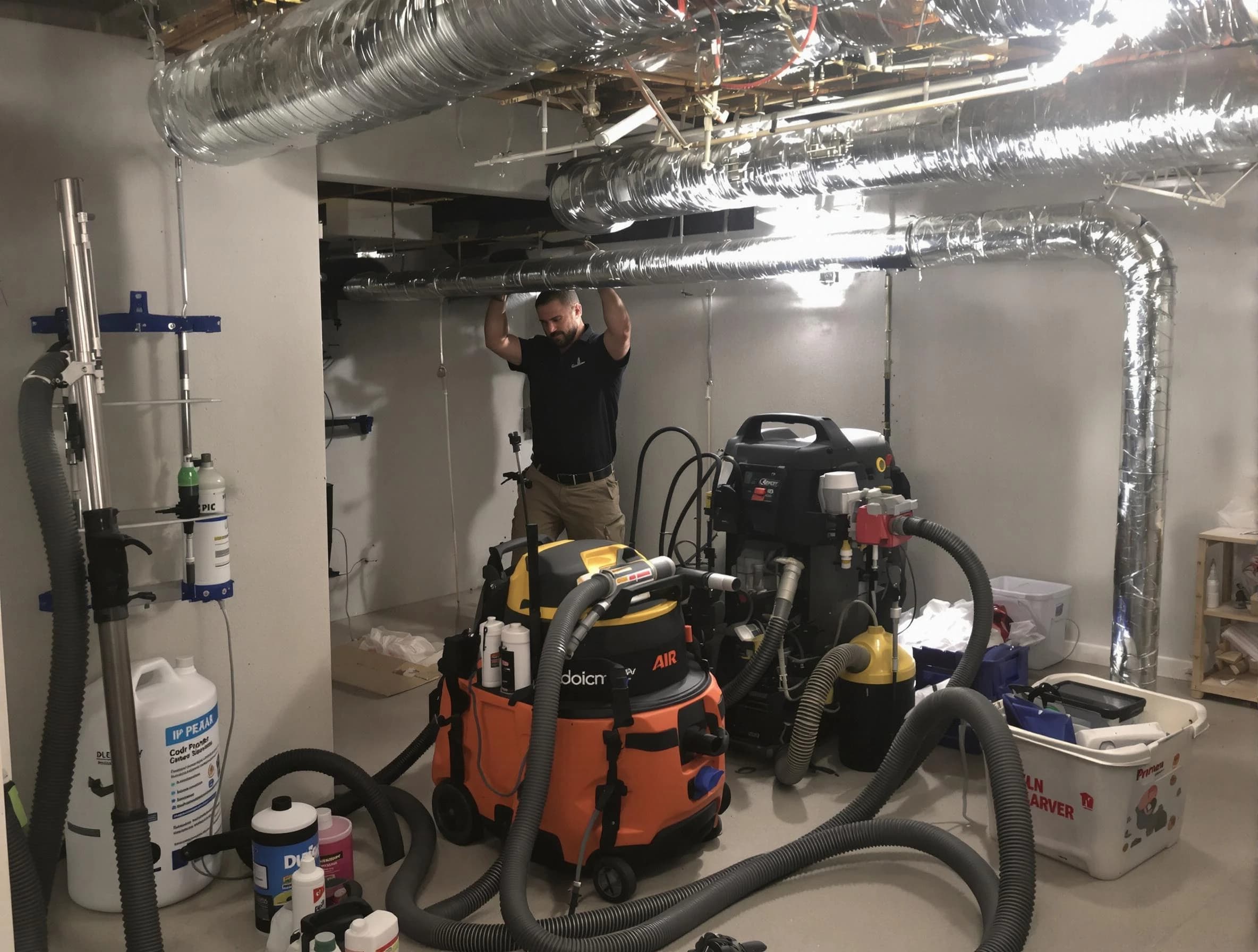 Provo Air Duct Cleaning specialist performing professional mold removal from air ducts using safety equipment in Provo