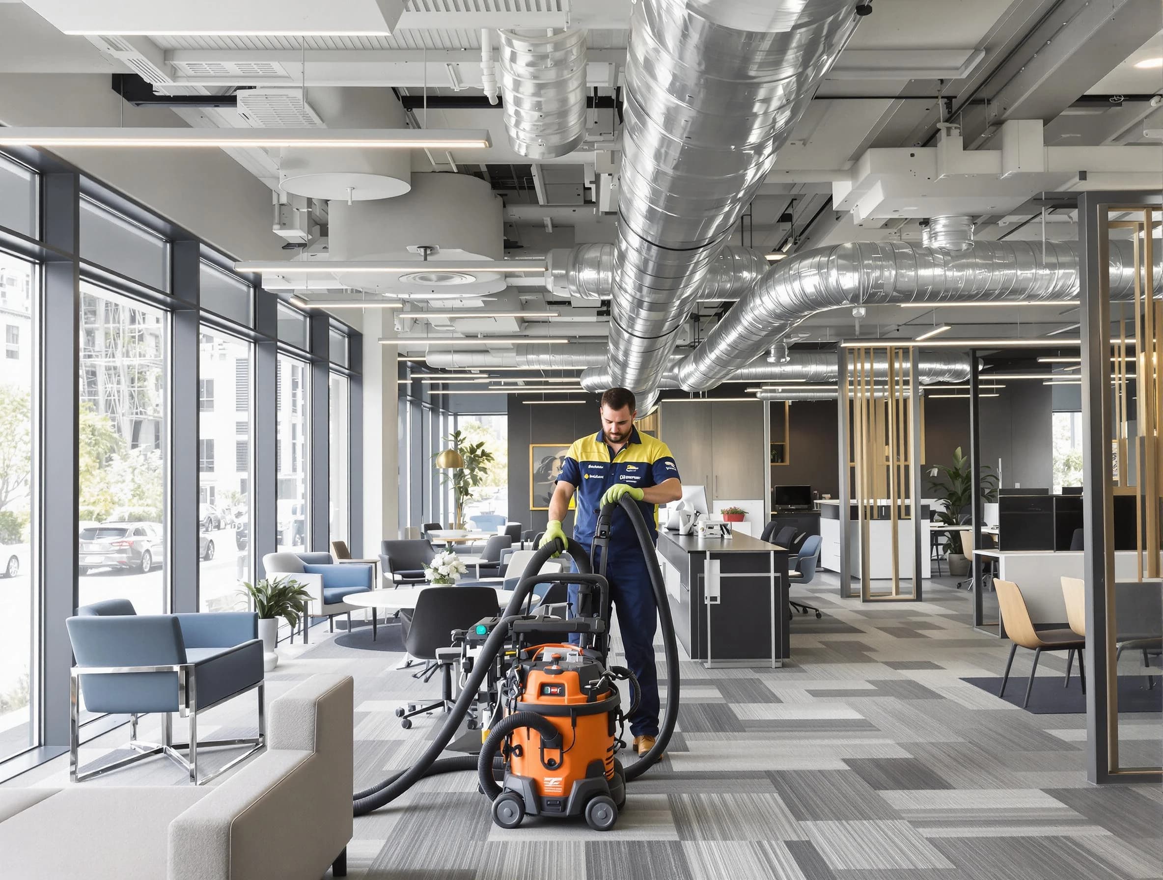 Provo Air Duct Cleaning team performing thorough commercial duct cleaning at a Provo business center