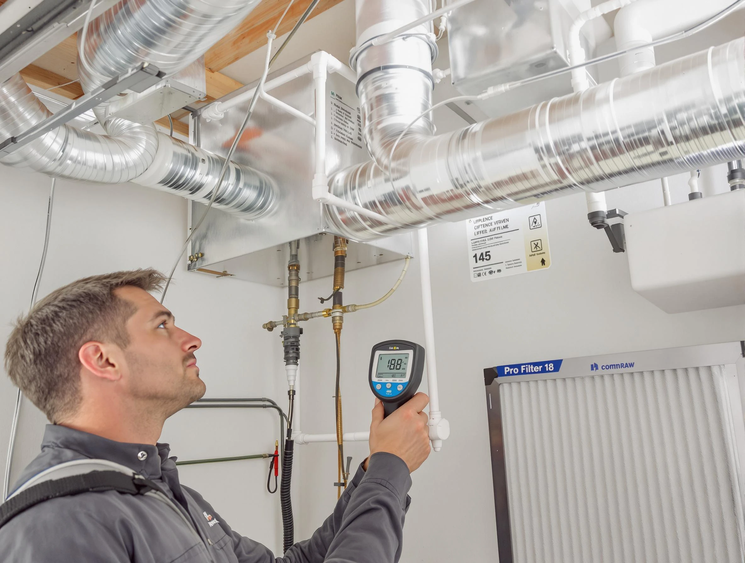 Provo Air Duct Cleaning expert conducting detailed filter system inspection using diagnostic tools in Provo